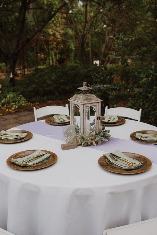 lavender and sage green rustic wedding tables