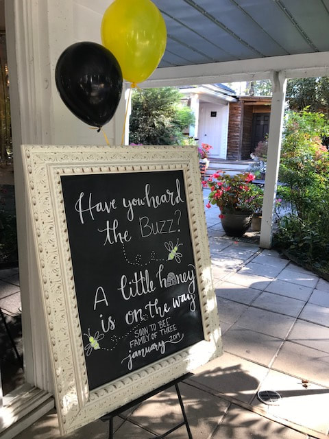 bee themed baby shower chalkboard sign