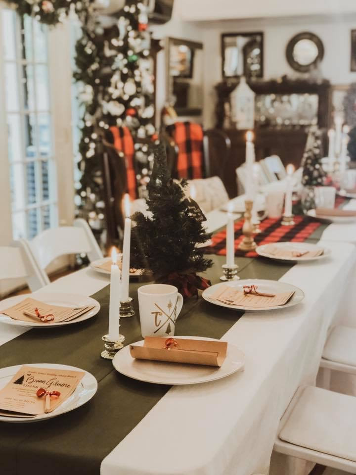 Christmas inspired party with menu on plates