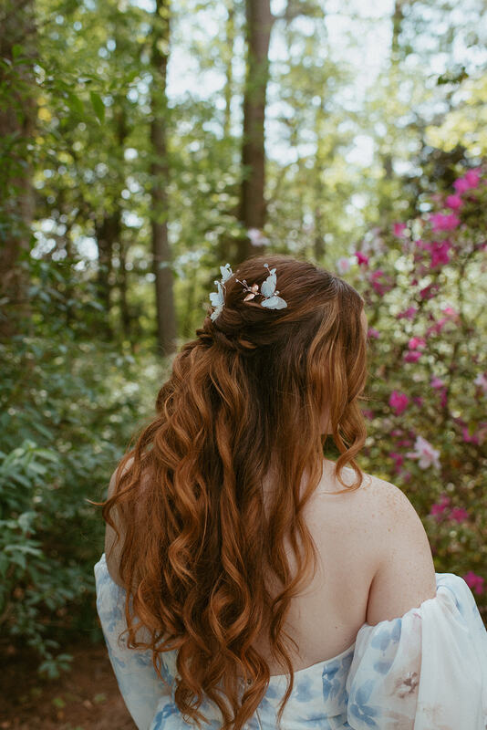 bride with butterfly hairpiece 