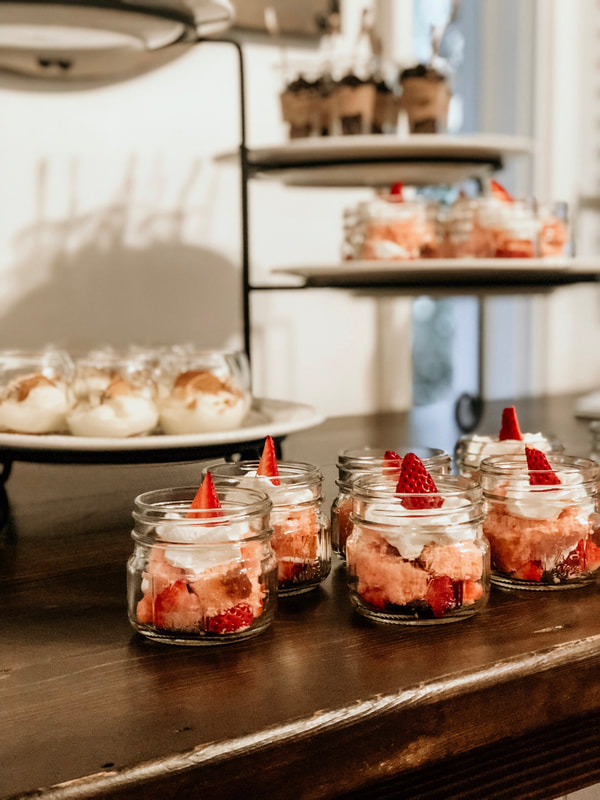 mini strawberry shortcakes and banana puddings dessert bar